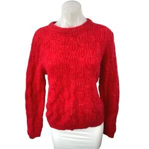 Manoush Women's Red Wool Cable Knit Long Sleeve Crew Neck Sweater Top Size S